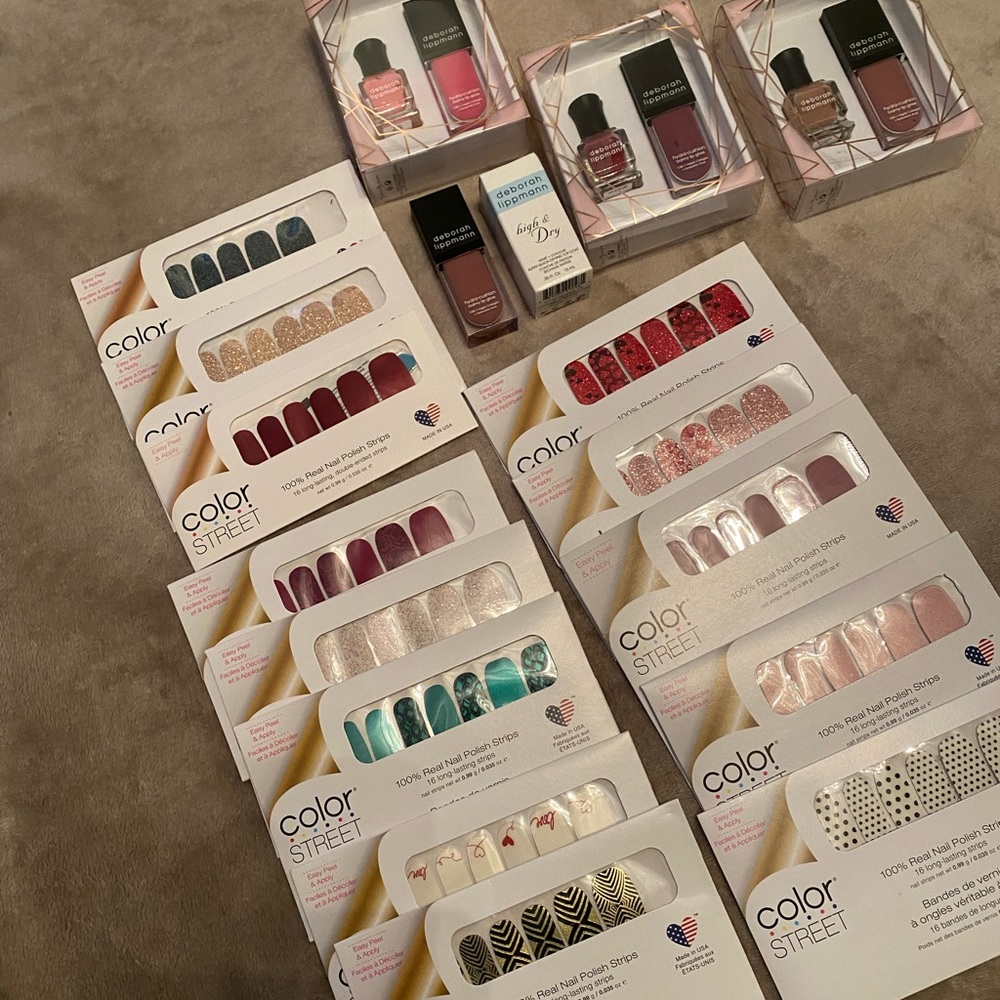 18 piece designer nail care haul featuring Deborah Lippmann and Color Street